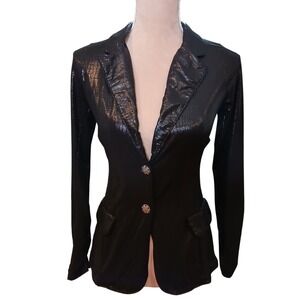 Daytrip Womens Black Metallic Snakeskin Embossed Blazer Jacket Stretch Small